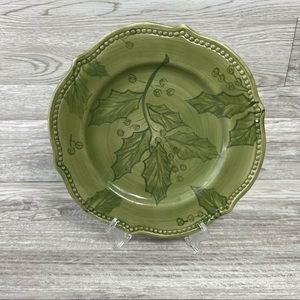 Set of 2 Tabletops Unlimited Green Winter Holly Dinner Plates ceramic